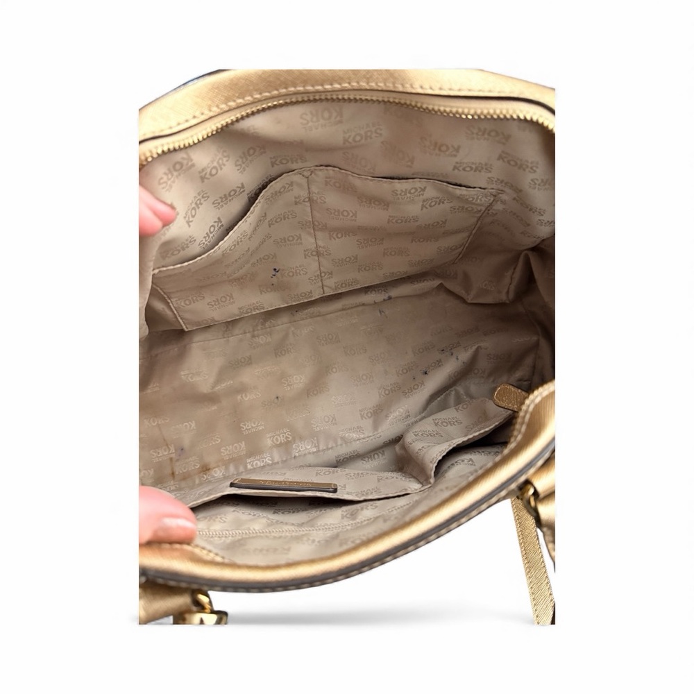 Michael Kors Gold Saffiano Leather Satchel w/ Strap + Bag Scarf - Picture 9 of 15